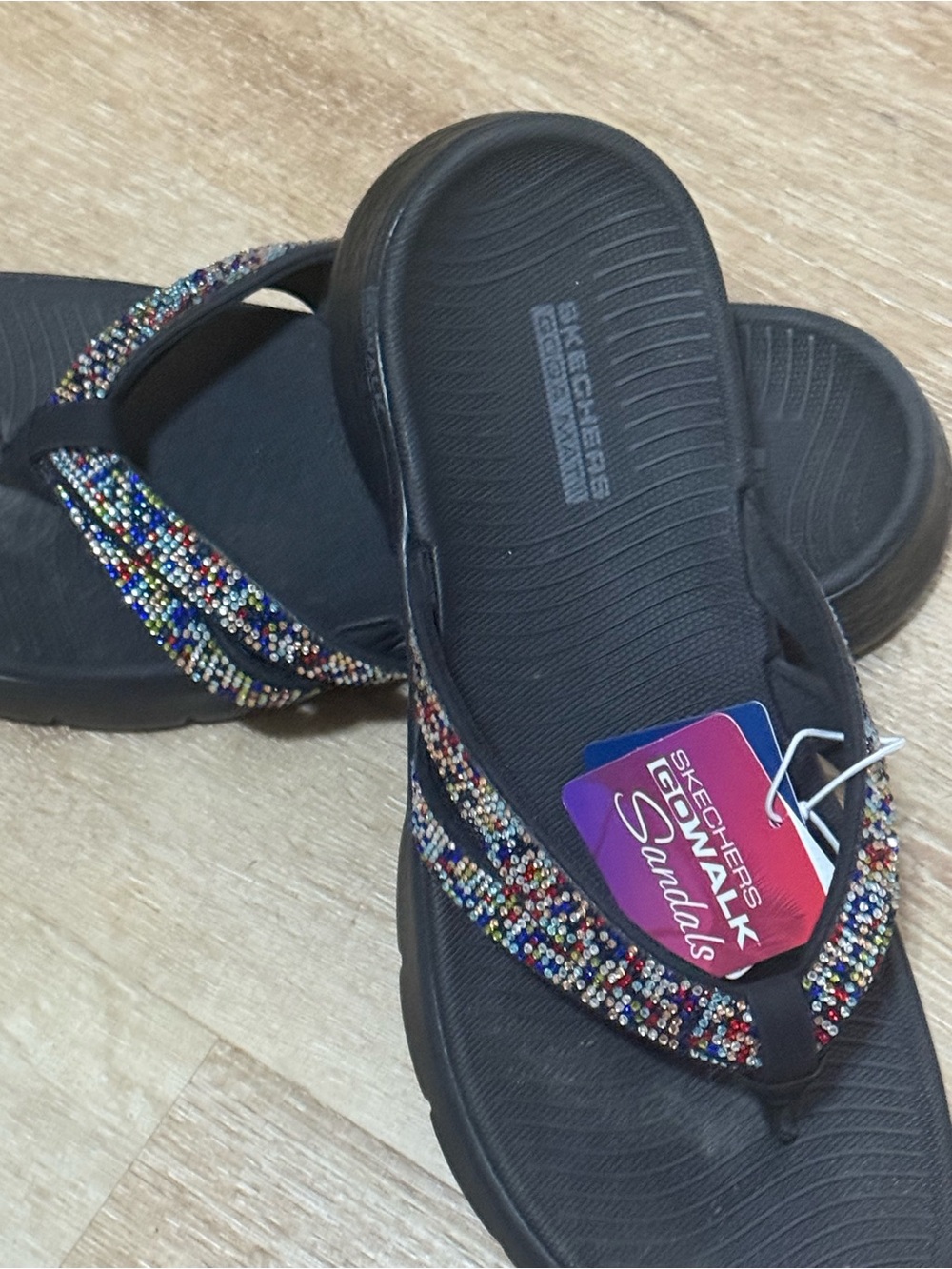 Skechers GO WALK black multicolored studded flip flop